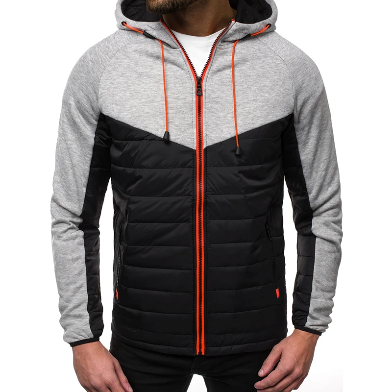 

New Men Spring Fall Thin Hoodies Coats Long Sleeves Two-color Combination Zipper Hooded Sweatshirts Jacket Male