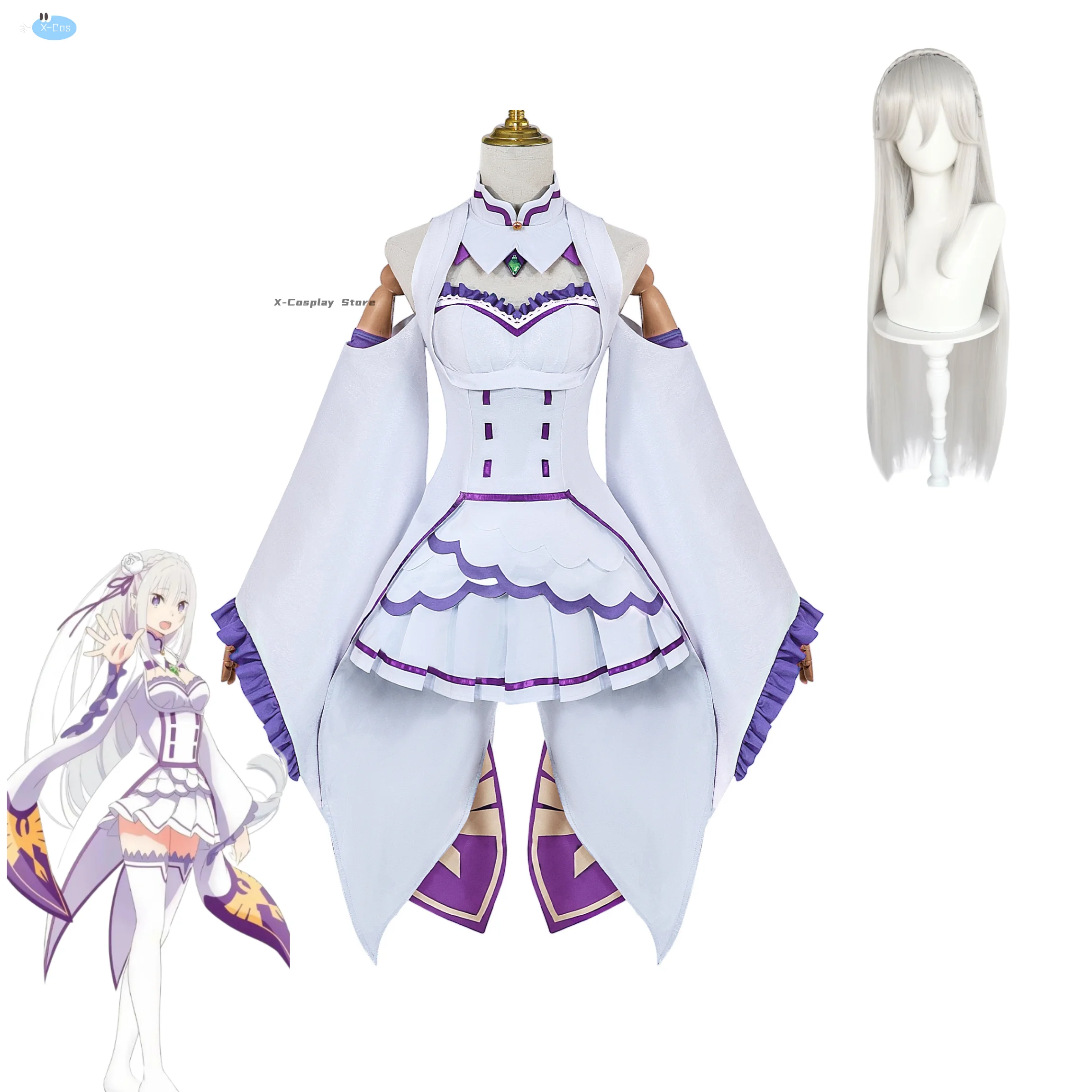 Аниме Zero Kara Hajimeru Isekai Seikatsu Emilia костюмы для косплея женское платье с головным