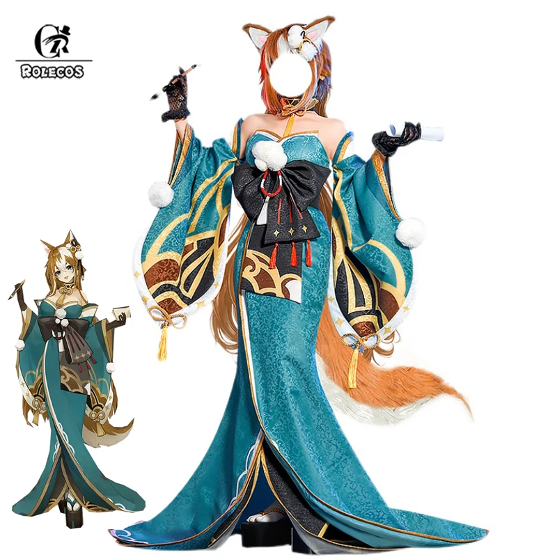

ROLECOS Game Genshin Impact Miss Hina Cosplay Costume Women Party Dress Halloween Gorou Costume Full Set