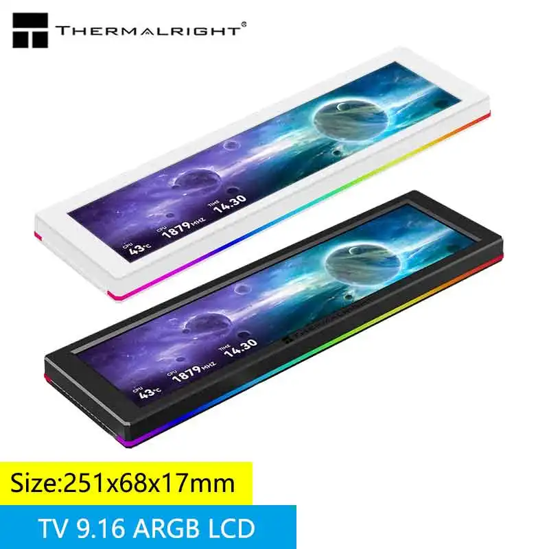 Фото Второй экран Thermalright TROFEO VISION 9.16 ARGB LCD для корпуса ПК, магнитное крепление, IPS-дисплей с разрешением 1920*480. №1