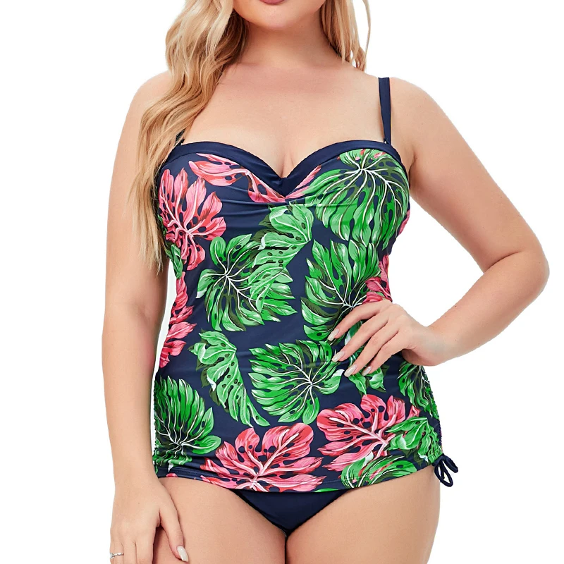 

Palm Tropical Plus Size Underwire Push Up Tankini 2022 Two Piece Big Size Women Swimsuit 5XL Bathing Suit Large Size Swimwear