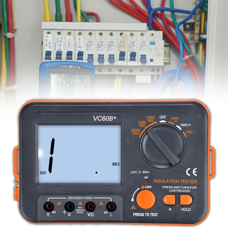 

VC60B+ Digital Insulation Resistance Tester Megohm Meter DC250/500/1000V AC750V Orange with Black Short Circuit Alarm