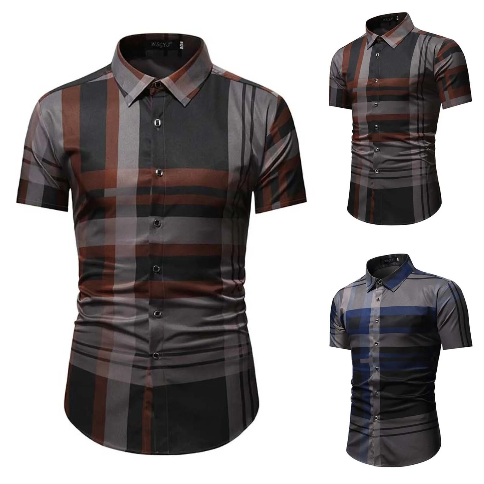 

Мужская однобортная рубашка в полоску, с коротким рукавом