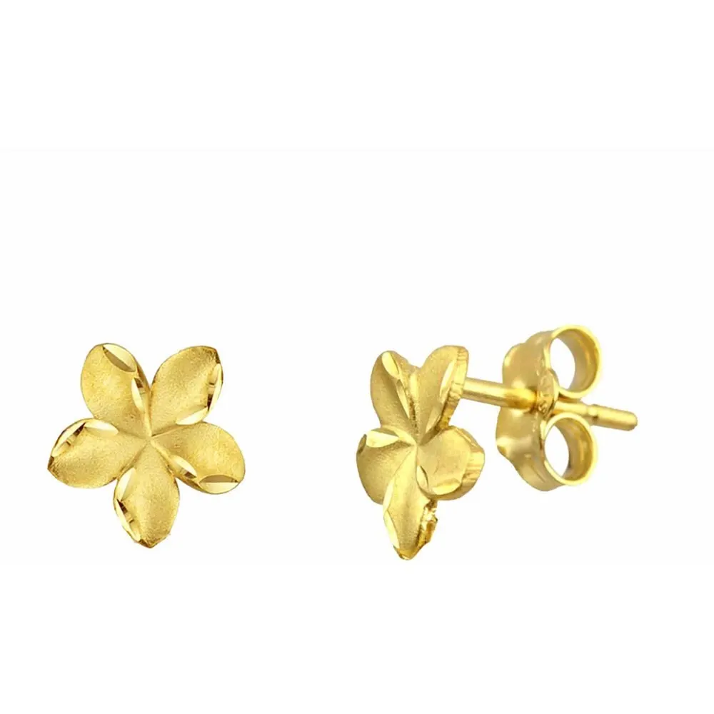 

10kt Gold Satin and -Cut Plumeria Stud Earrings