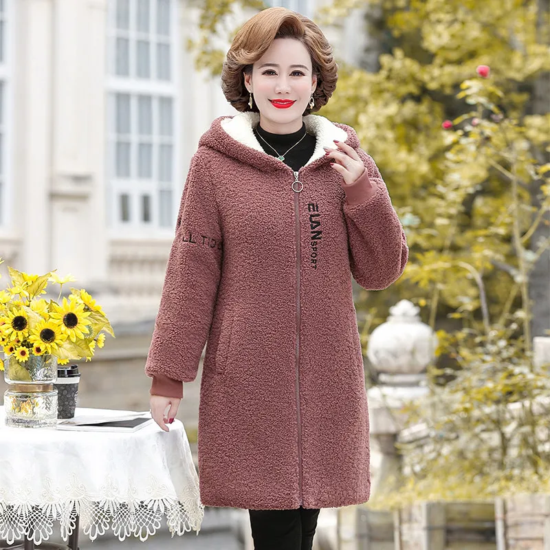 2022 Women Jacket long Lambswool Plus Velvet Cotton Coat Winter Female Overcoat Hooded Warm Lady Outerwear Mother Clothes 5XL