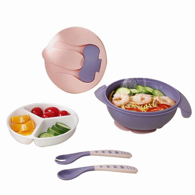 

Upgraded Babies Weaning Set Toddler Feeding Set Babies Plate Bowl Spoon & Fork Food Grade Silicone Made for Training