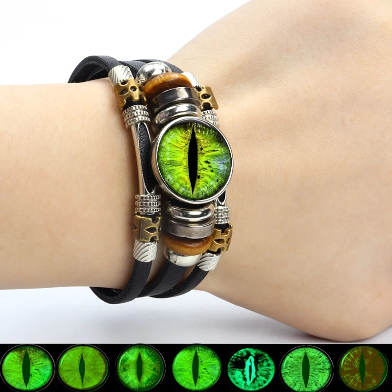 Браслет кожаный мужской глаза Дракона Ювелирное Украшение круглой формы с