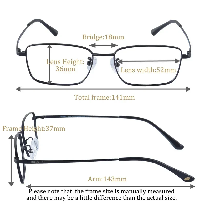SHINU brand Titanium Glasses men reading glasses 3.0 myopia 6.5 diopter lenses fast shipping no astigmatism
