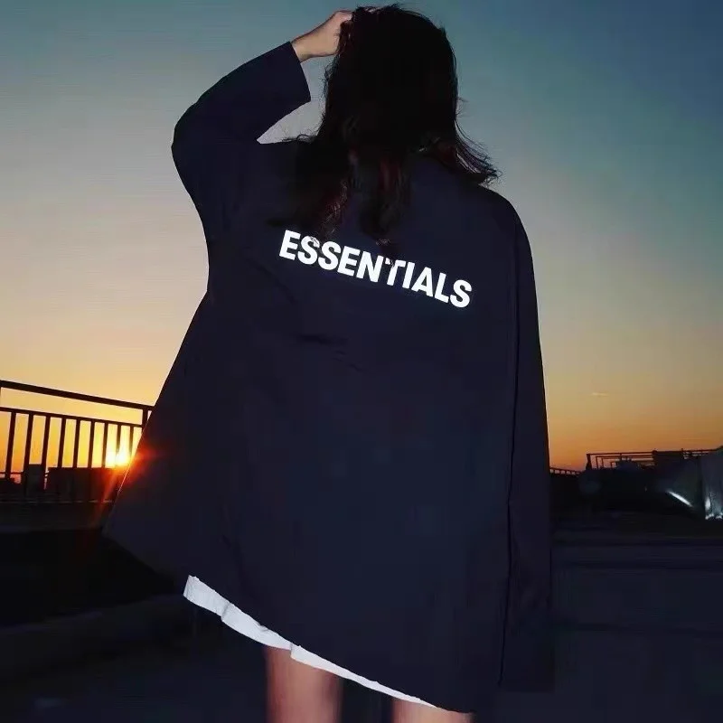 Essentials Reflective letter printed jackets for men and women couples, hip-hop style button coach jackets