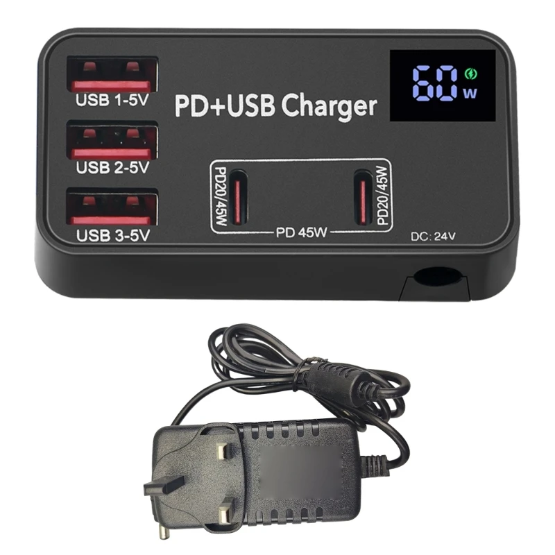 

5-Port Charge Dock PD+USB Charger Fast Charging 60W Charge Block
