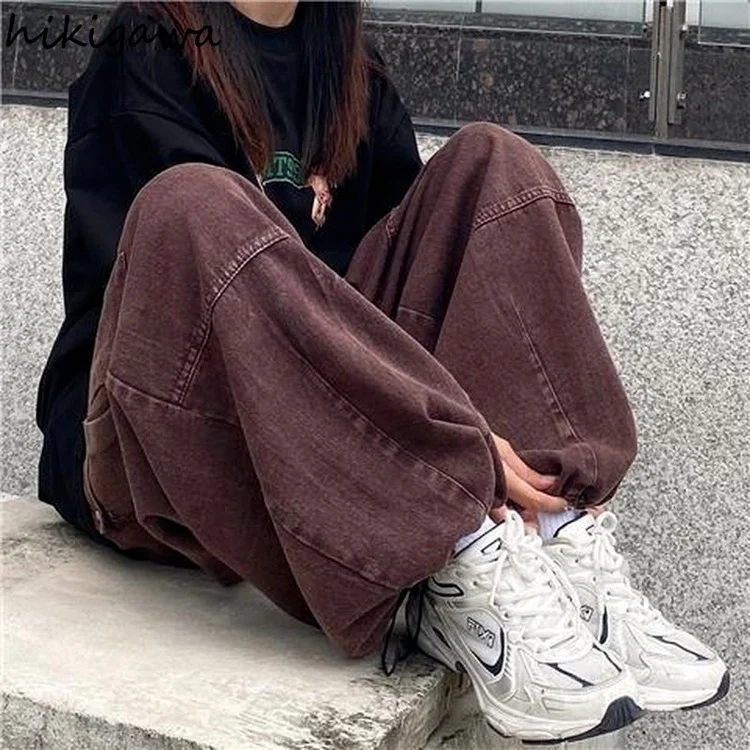 Брюки-карго женские в японском стиле Модные Винтажные свободные штаны
