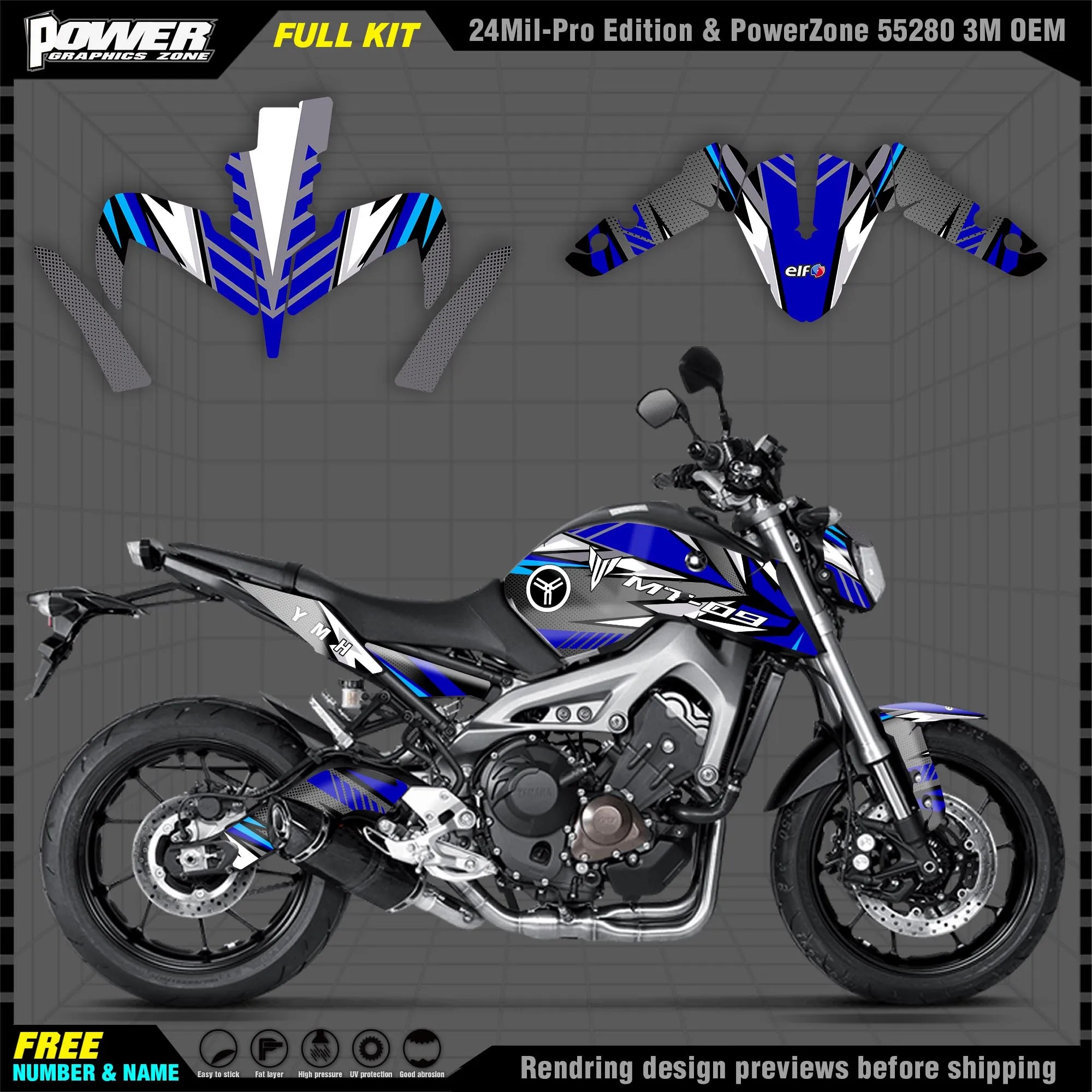 

PowerZone for Custom Team Graphics Backgrounds Decals Stickers Kit For YAMAHA 17-20 MT-09 2017-2020 Decals Stickers 004