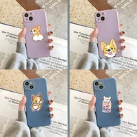 cartoon corgi phone case gray and purple for apple iphone 12pro 13 11 pro max mini xs x xr 7 8 6 6s plus se 2020 cover