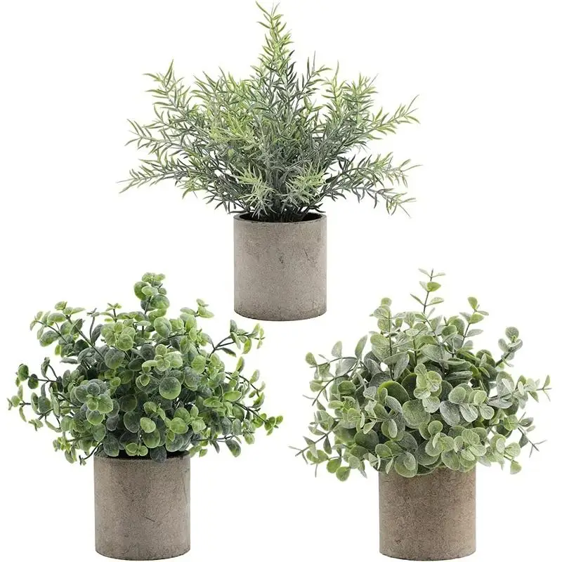 

Set of 3 Artificial Eucalyptus Plants Faux Rosemary Plant Mini Potted Artificial Plants for Home Office Desk Greenery Decoration
