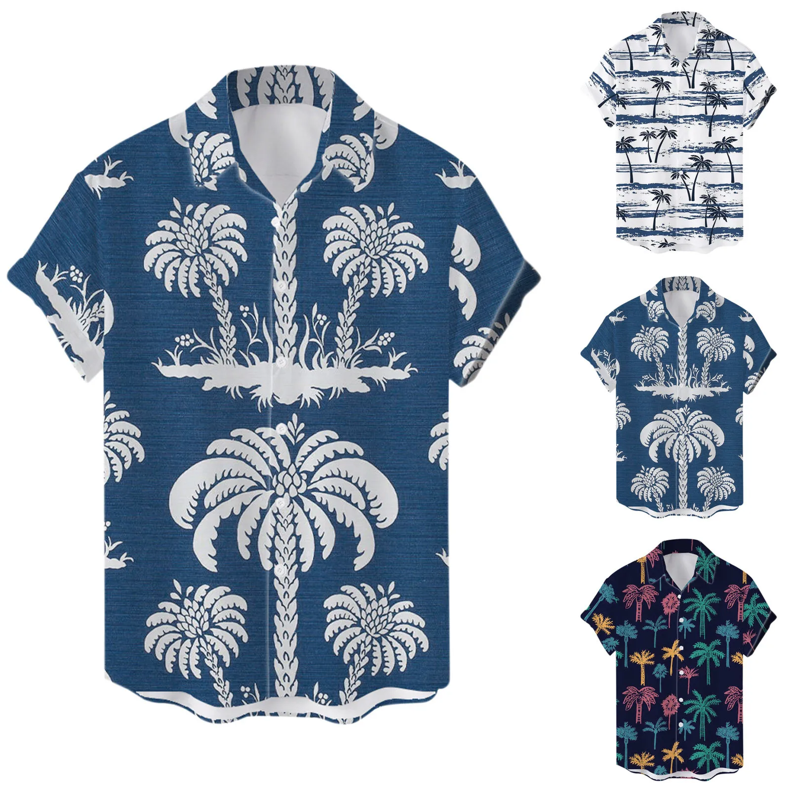 

Male Blouse Summer Hawaii Tree Printed Shirt Blouse Short Sleeve Turn Down Collar Shirt men clothing camisa hawaiana hombre