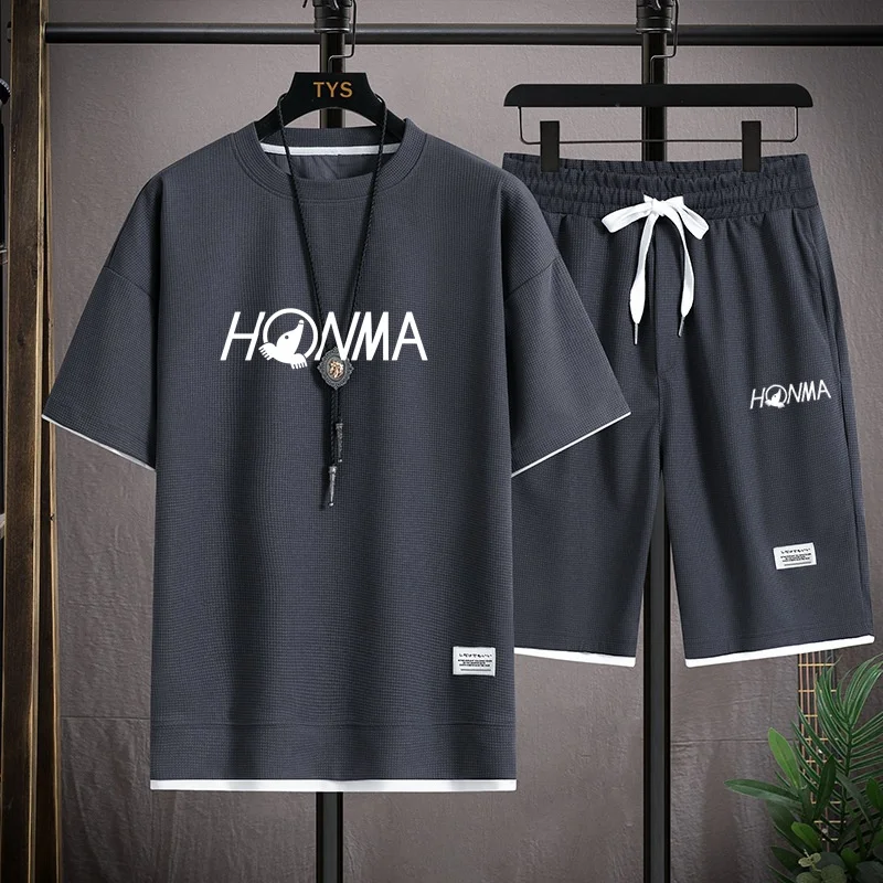 2023 Summer Men 2-Piece Tops+Shorts Sportswear Fashion Printing Loose Harajuku Style Street Apparel Casual Outdoor Adventure Set