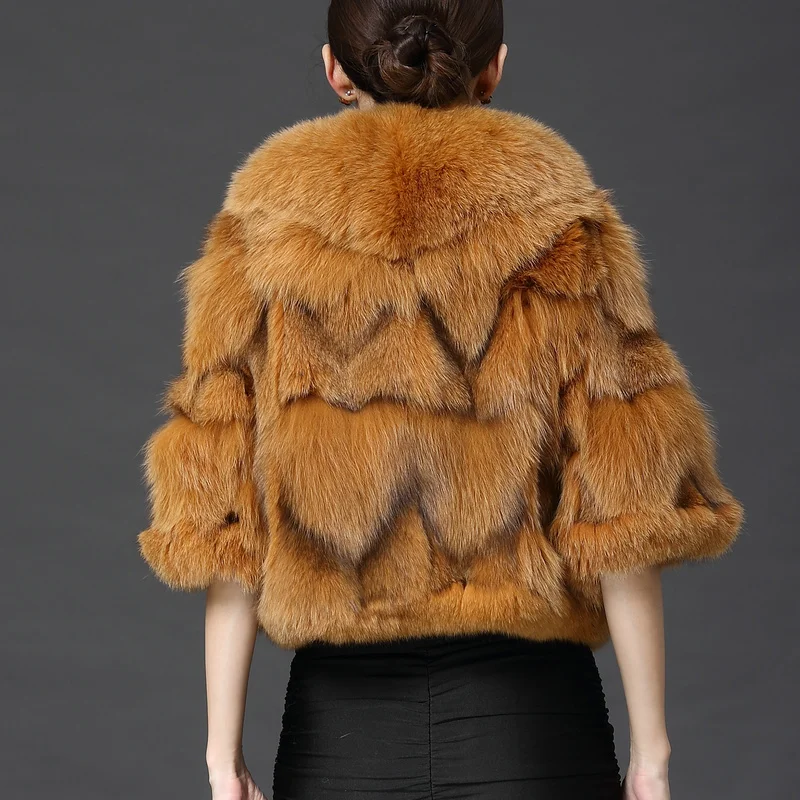 

New Winter Fashion Women Long Sleeve Thicken Warm Hidden discount High quality Female Pockets V-Neck Fox Fur Faux fur coat CY456