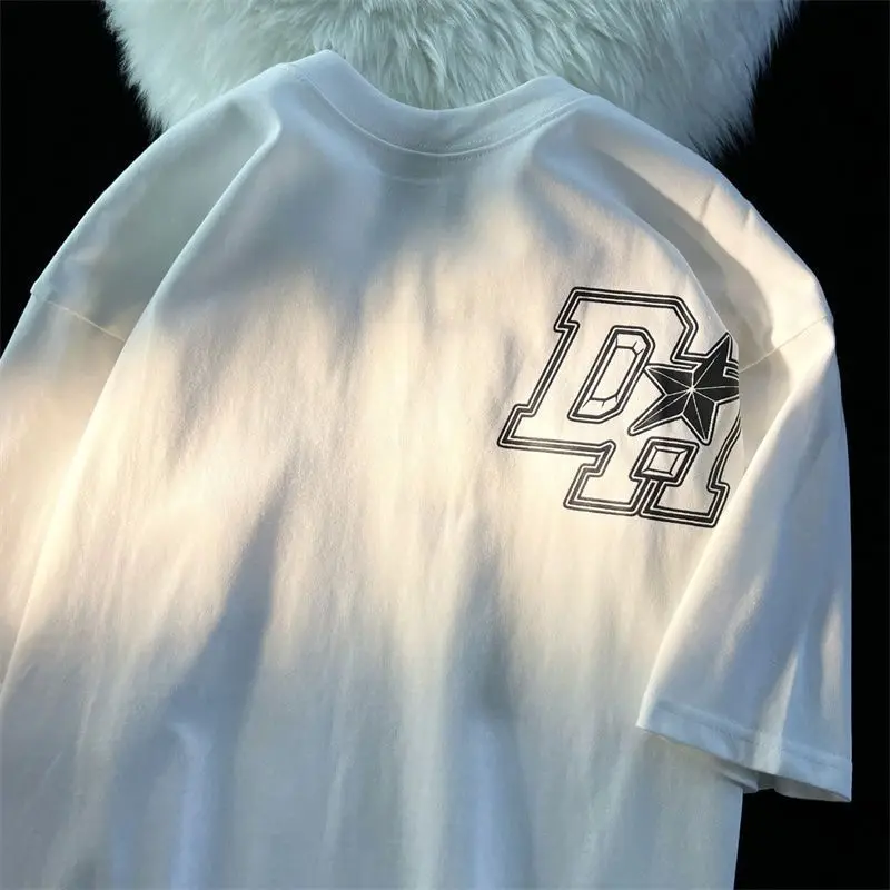 

Футболка в европейском и американском стиле для мужчин и женщин, свободная дизайнерская рубашка с коротким рукавом и круглым вырезом, лето ...