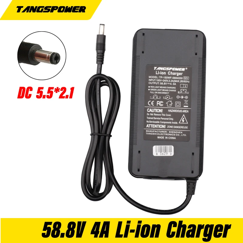 

58.8V 4A CE ROHS Smart Lithium Battery Charger For 52V 51.8V 14S Li-ion Battery Pack AC100V-240V DC 5.5*2.1mm fast charging