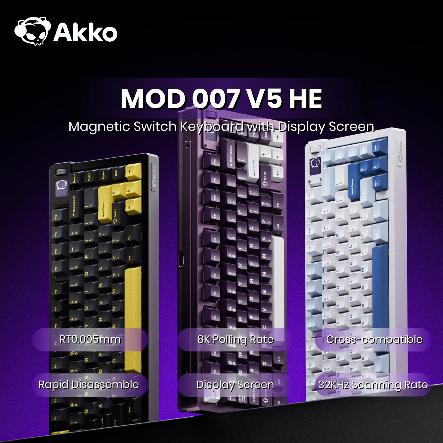 Фото Магнитная клавиатура Akko MOD007 V5 HE с экраном 75% быстрый триггер 0,005 мм 8K RGB игровая механическая клавиатура из алюминия с ЧПУ №1
