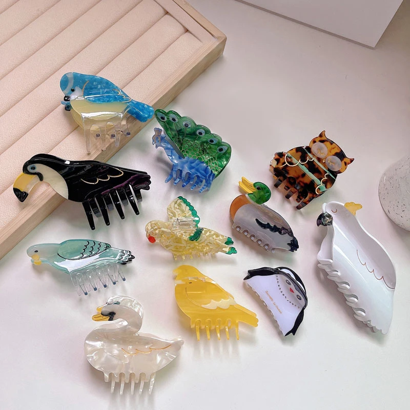 

Cartoon Animals Acetate Hair Claws Bird Parrot Peacock Hair Clip Duck Owl Shape Acetic Acid Shark Clip Fashion Hair Accessories