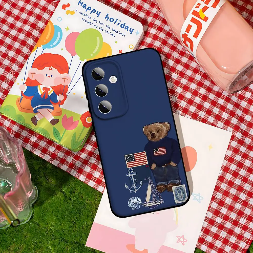 Фото Чехол для телефона с мультяшным медведем P-Polo-S для Samsung S24/S25/S22 S30/A51 52/Lite/Ultra/5G/Plus/FE - тонкая противоударная черная защита №5