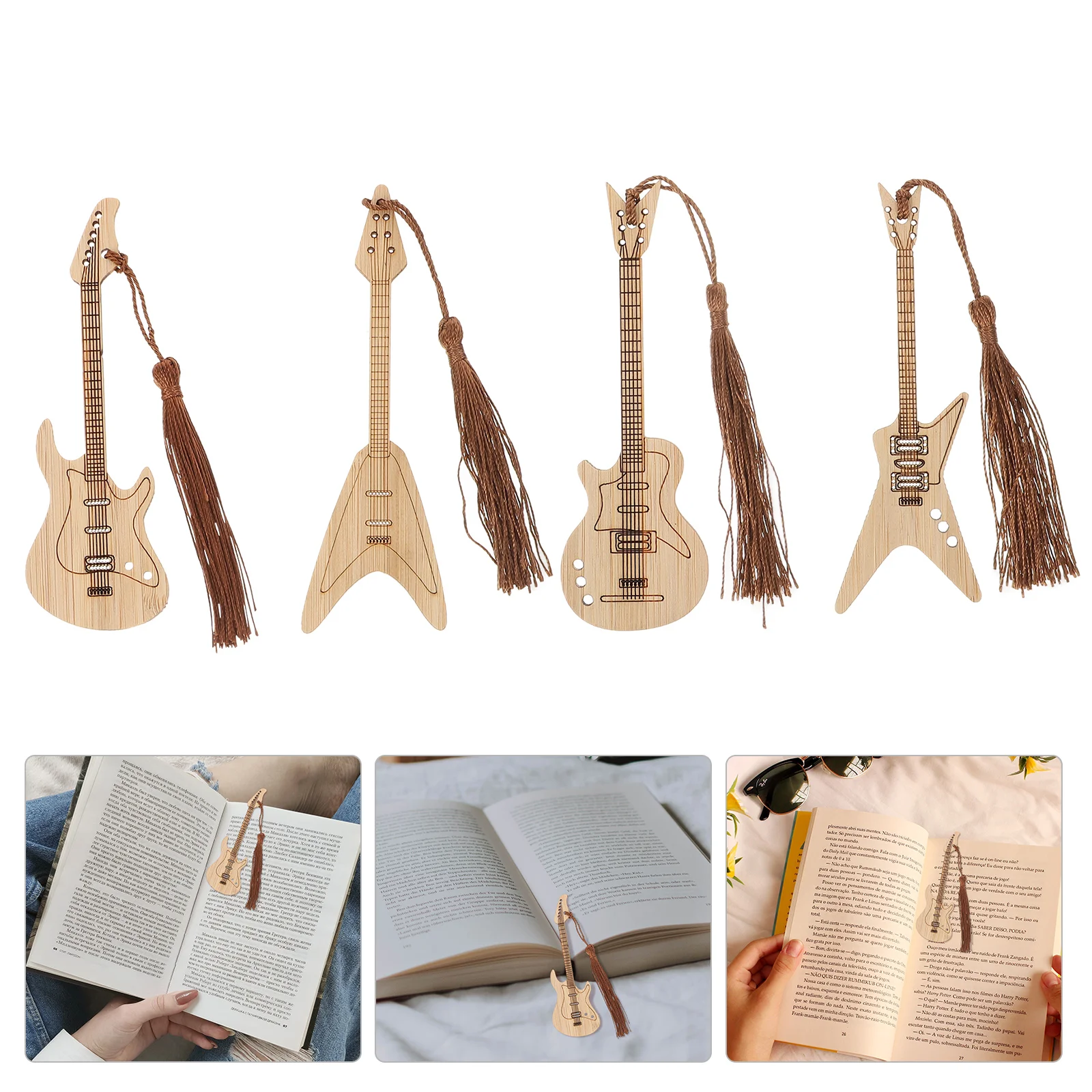 

Bookmark Book Page Gift Wooden Markers Bookmarks Tassels Music Crafts Tassel Teacher Vintage Guitar Marker Retro Musical Pendant