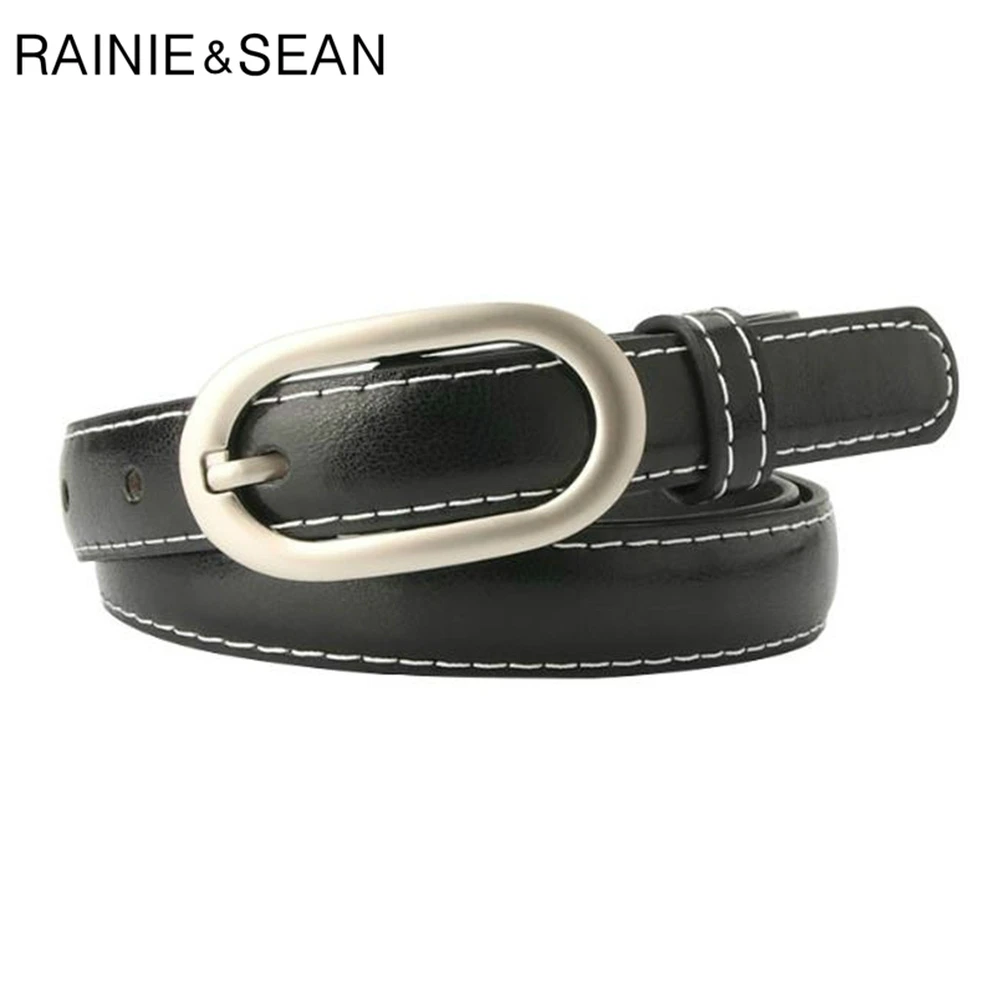 RAINIE SEAN Black Leather Women Belt Pin Buckle Casual Belt Women Thin Strap Pu Leather Candy Color Ladies Belt For Trousers