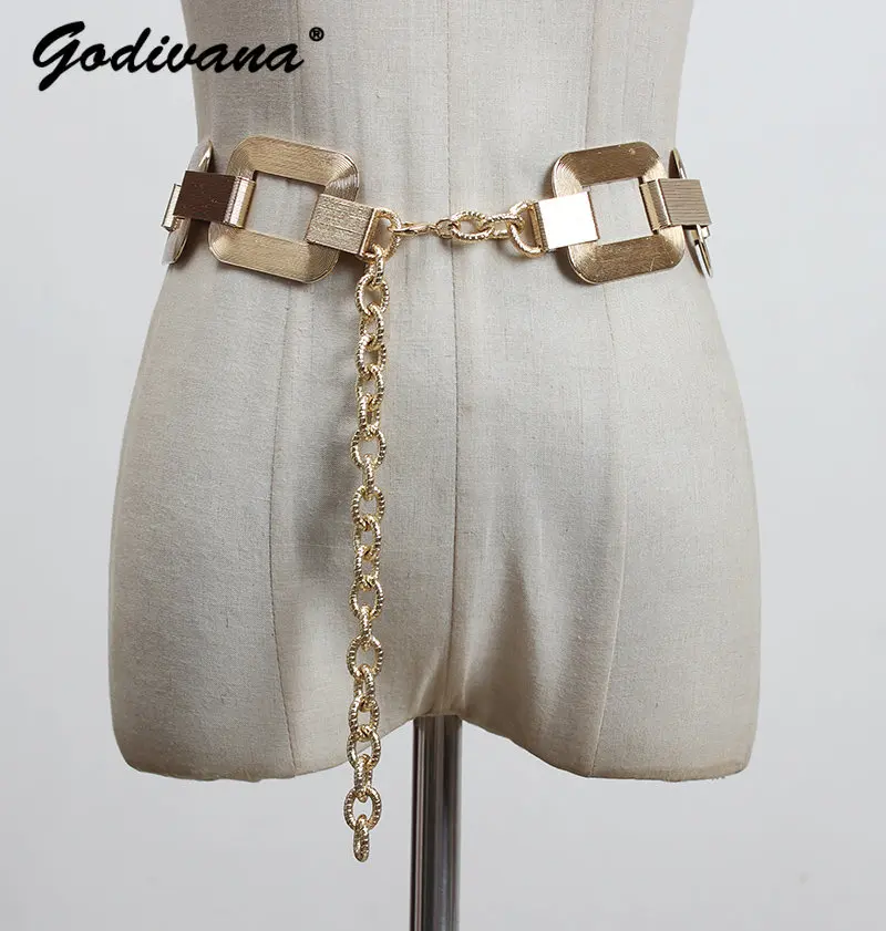 Women's Waist Chain Summer Dress Metallic Waistbelt Accessories Versatile Belt Skirt Shirt Waistband Gold Luxury Girdle Belts