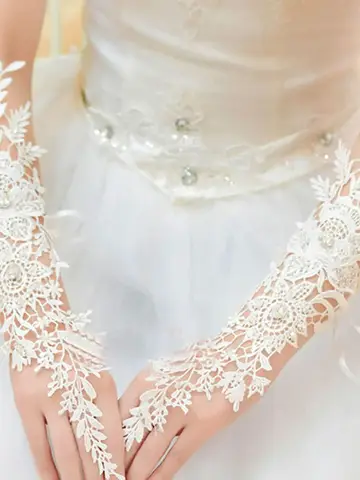 Кружевные свадебные перчатки без пальцев с аппликацией и кристаллами длиной до локтя, свадебные аксессуары для выпускного вечера