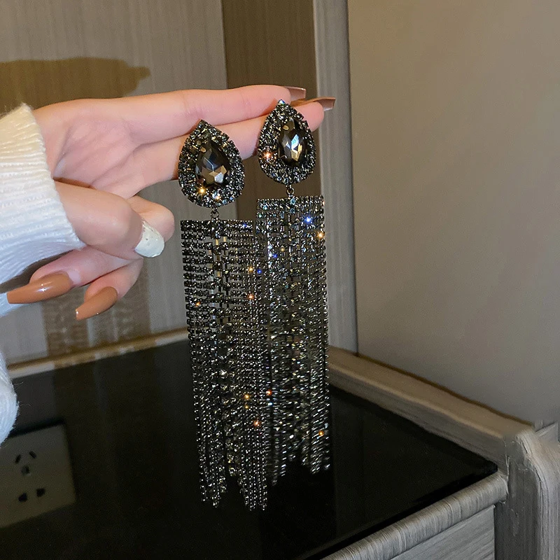 

925 Silver Color Needle Water Drop Long Tassel Earrings Fashion Design Earrings Jewelry For Women Pendientes