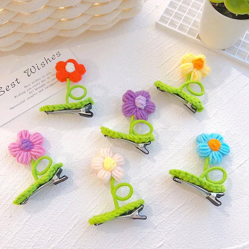 Girls Princess Handmade Crocheted Stand Flower Hair Pins Fashion Sweet Hairpins Barrettes Clips Decorated For Kids Accessories