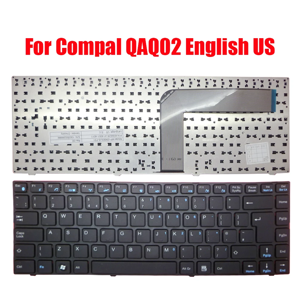 Клавиатура для ноутбука Compal QAQ02, английская, американская, черная, с рамкой, Новинка