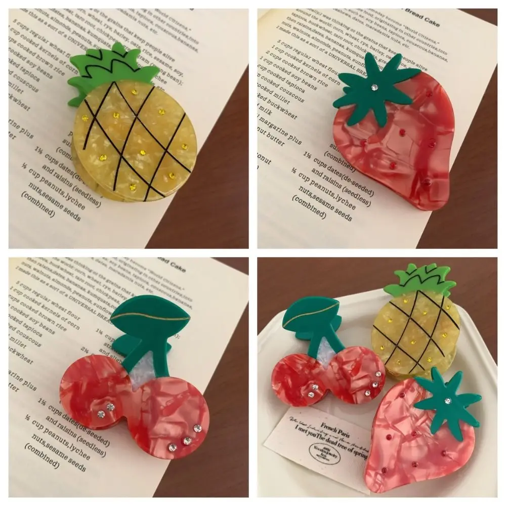 Заколка-краб для волос с кристаллами в виде фруктов ананаса вишни