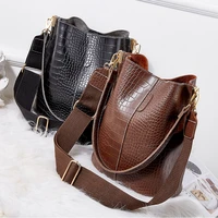 leather crossbody bags women large capacity patchwork fashion bucket bags crocodile pattern shoulder messenger handbag