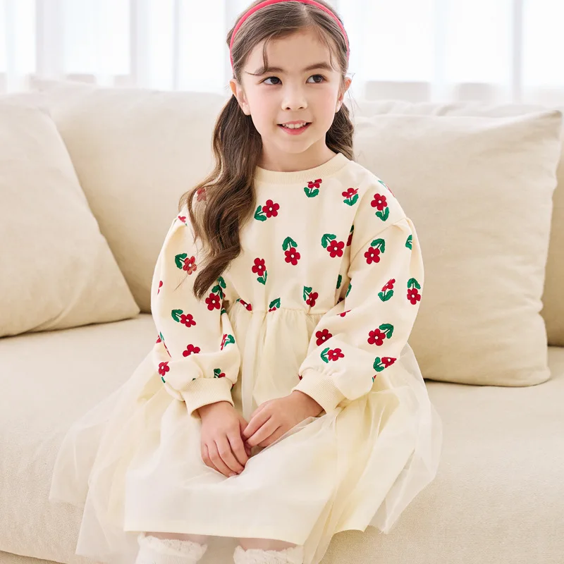 BEBEZOO-vestidos de manga larga para niña, vestido Floral de princesa para niña de 3 a 8 años, otoño y primavera