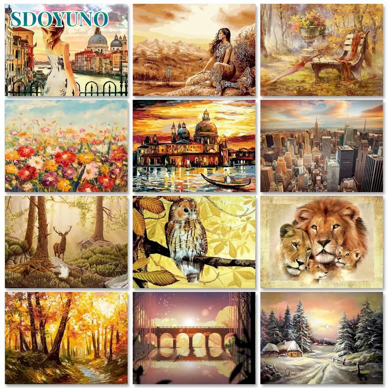 

Картина по номерам для интерьера SDOYUNO, животные ручной работы, искусственный пейзаж, DIY Рисование по номерам, художественное оформление, дом...