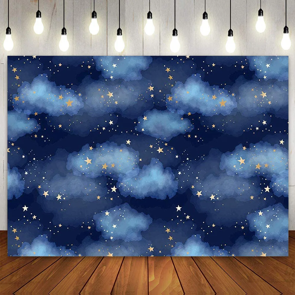 

Blue Sky Cloud Backdrop for Boy Birthday Prince Baby Shower Gold Star Party Twinkle Little Stars Photography Background Banner