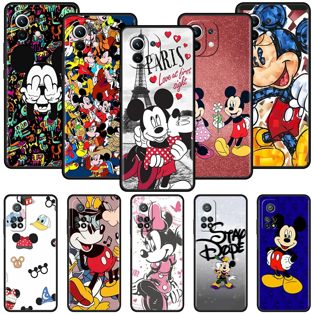 

Black Case For Xiaomi Mi Poco X3 X4 NFC M4 Pro M3 11T Mobile Cell Phone Cover Redmi Note 9S 9 K40 9A Funda Mickey And Minnie Sac