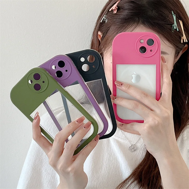 

Simple Solid Color Cartoon Photo Folder Phone Case Cover for IPhone 11 12 13 Pro X XR XS Max Shockproof Case for IPhone 13 Cases