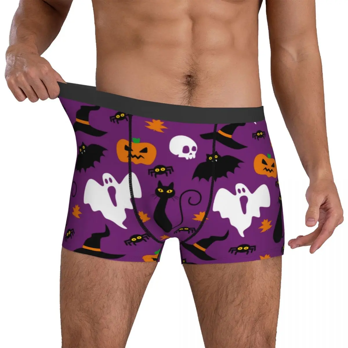 

Cute Halloween Underwear Spooky Pumpkin Boo Ghost Skull Men Boxer Brief Classic Trunk Hot Sublimation Plus Size Panties