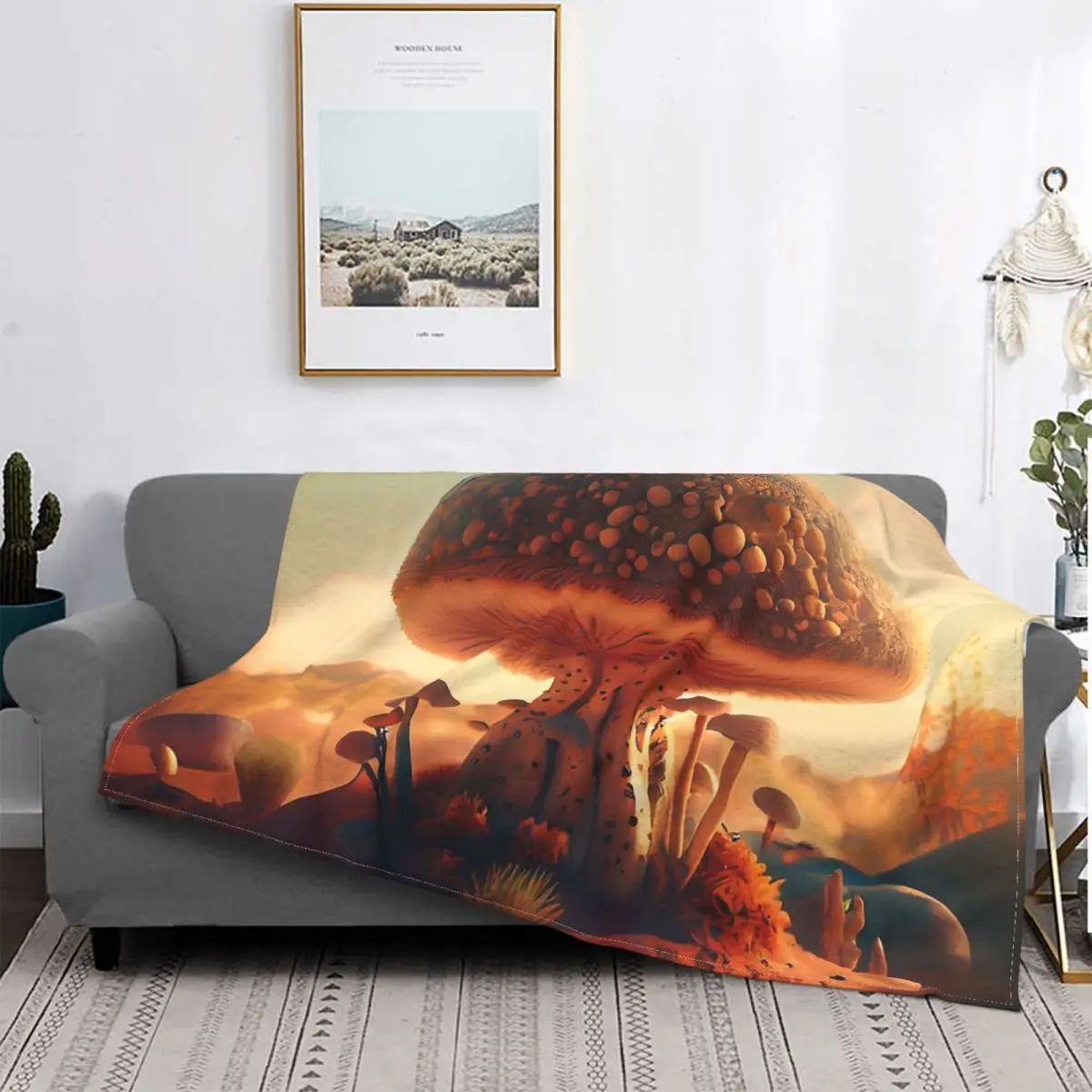 

Vintage Mushroom Blanket Fleece Velvet Autumn/Winter Breathable Lightweight Ultra-Soft Vintage Merry Throw Blankets For bed Rug