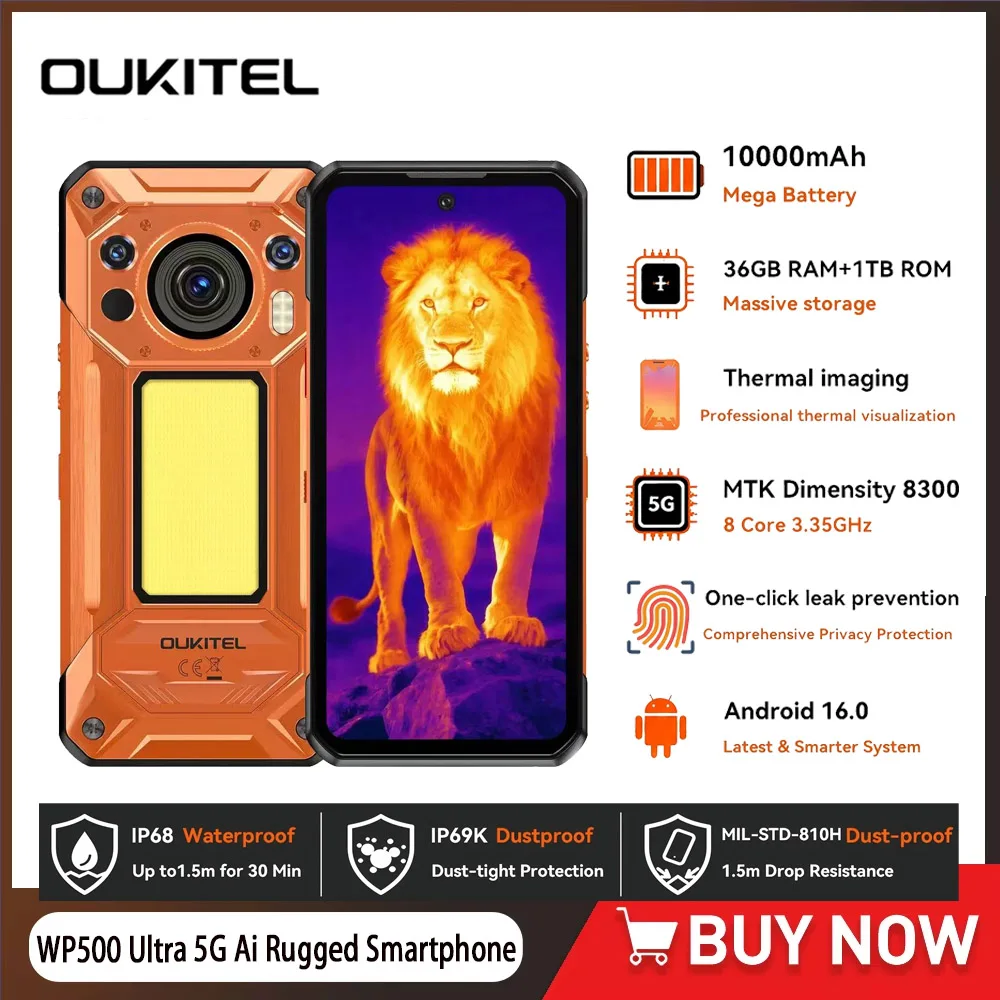 Фото Смартфон OUKITEL WP500 Ultra Rugged с ИИ-камерой тепловизионного сканирования, кнопкой конфиденциальности, Dimensity 8300, 108 МП, 10000 мАч, 36 ГБ ОЗУ, 1 ТБ ПЗУ, IP68 №1