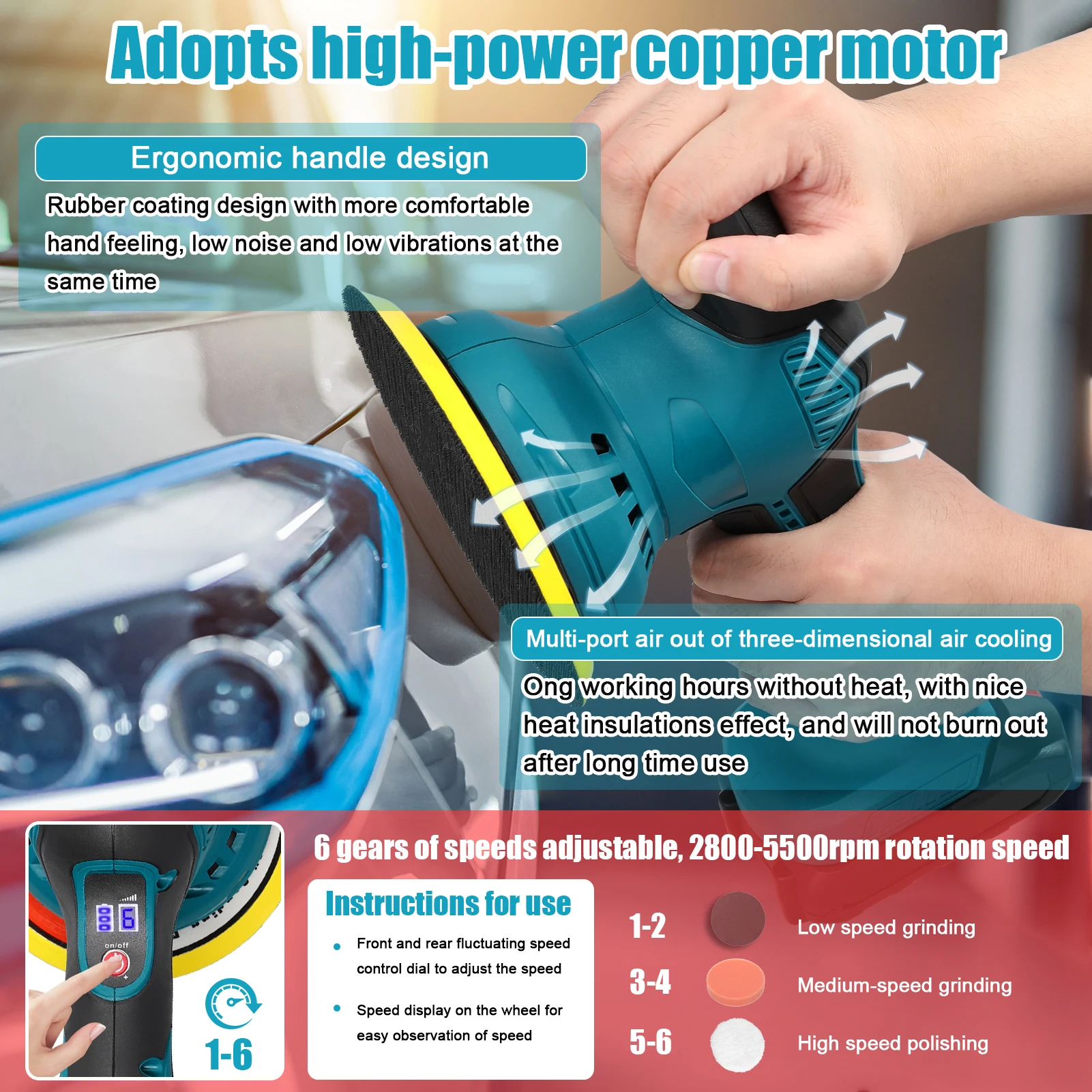 KKMOON 21 В Беспроводная полировальная машина для автомобиля 6 передач регулируемая