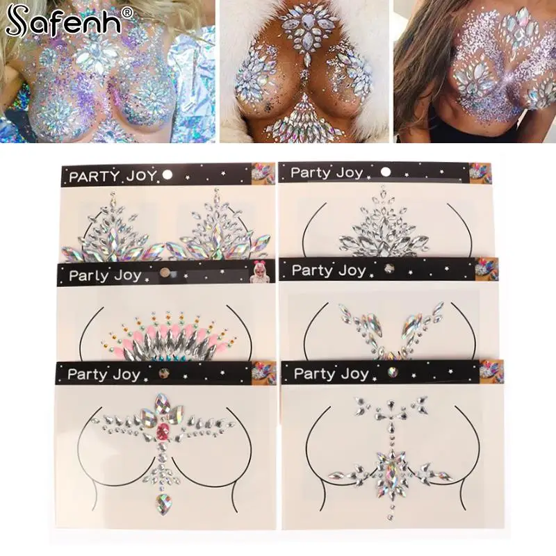

1sheet Temporary Women's Tattoos Fake Tattoo Stickers Chest Jewel Crystal Face Decoration Diamond Acrylic Rhinestone FaceSticker