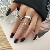fashion metal heart ring set silver alloy hollow punk love rings for couples lovers women girl valentines day party jewelry gift