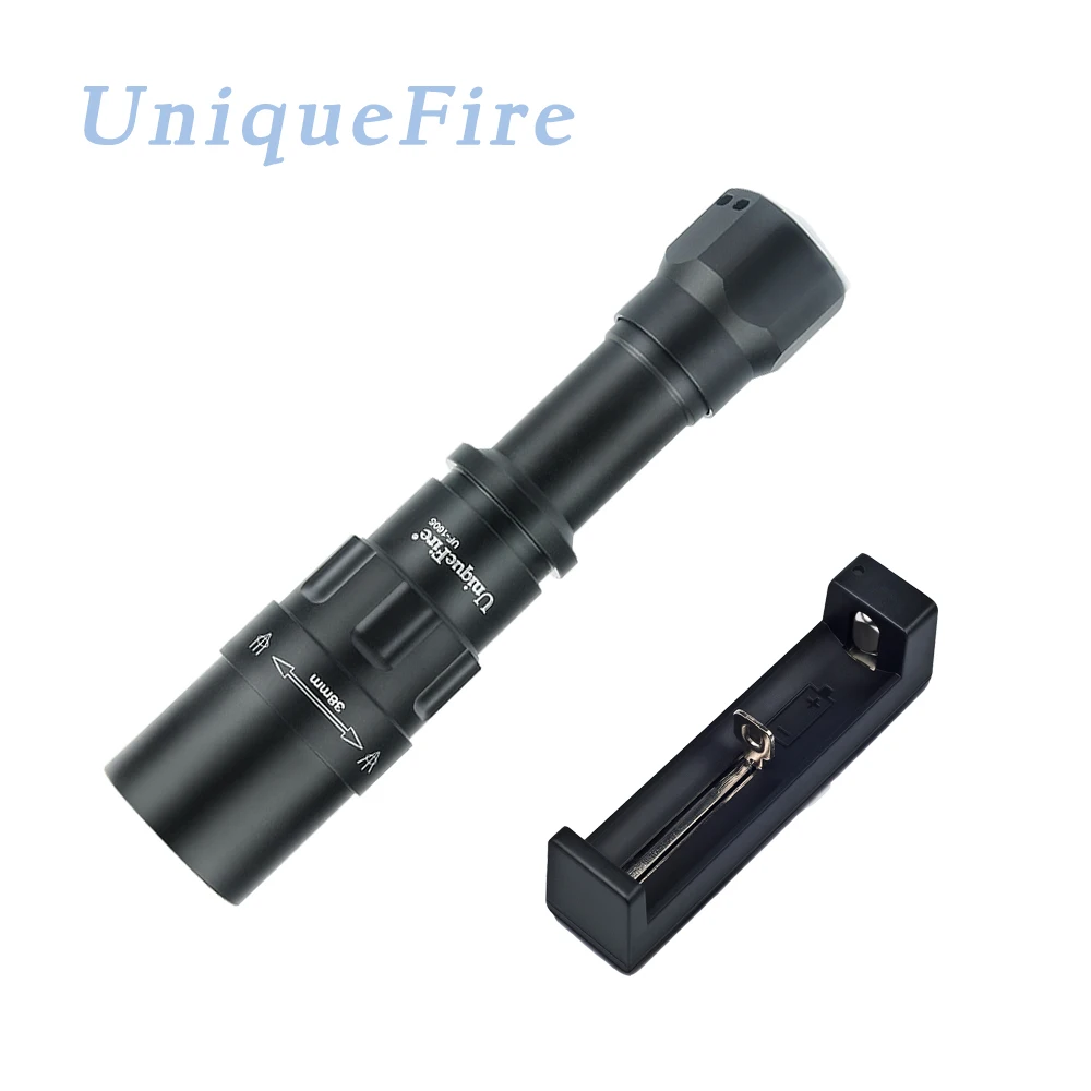 

UniqueFire 1605 T38 XRE LED Flashlight Outdoor 3 Modes Zoomable Tactical Rechargeable Torch Lanterna with Battery Charger