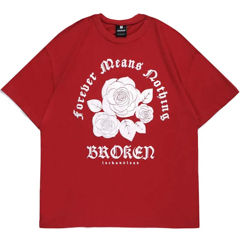 

Футболка мужская оверсайз из 100% хлопка, с коротким рукавом и принтом роз