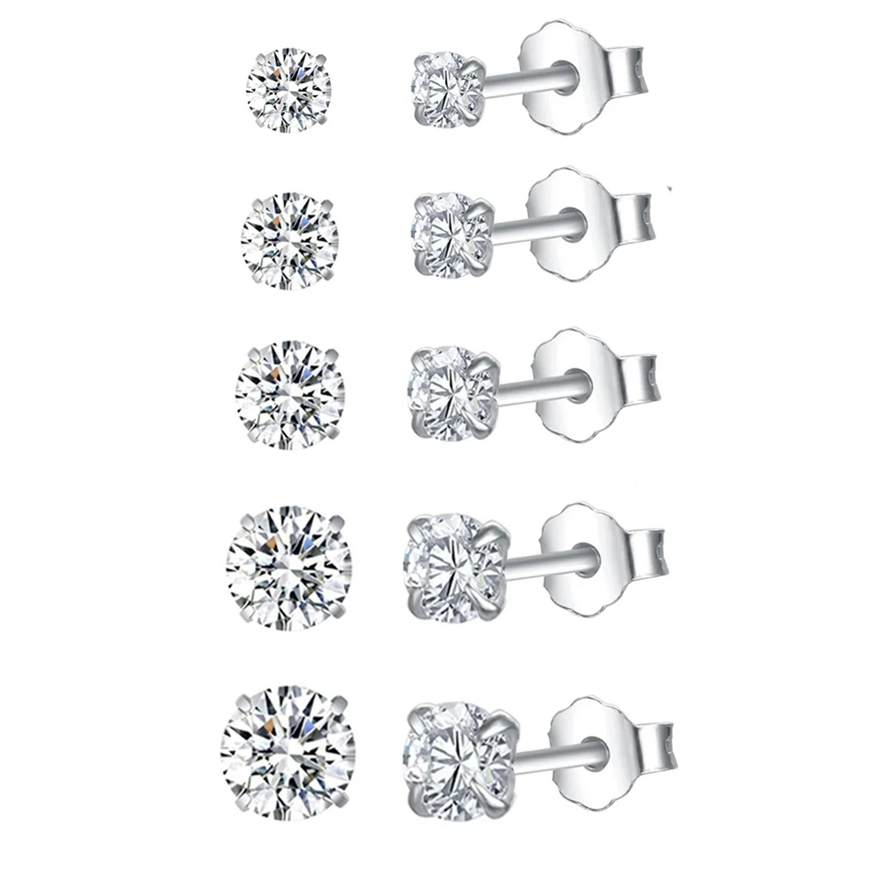 

Mini Stud Earrings Silver 925 Small Round Zircon Crystal Piercing Jewels Stack-able Rose Gold Plated Ear Studs Fine Jewelry