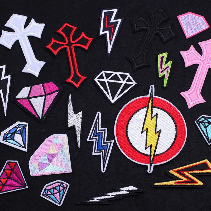

Cross Lightning Diamond Embroidery Patch Clothing Thermoadhesive Patches for Clothes Sewing Badges for T-shirts Appliques Sew On